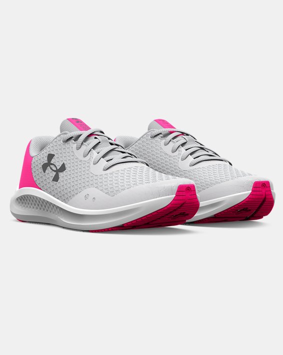 Girls' Grade School UA Charged Pursuit 3 Running Shoes in Gray image number 3